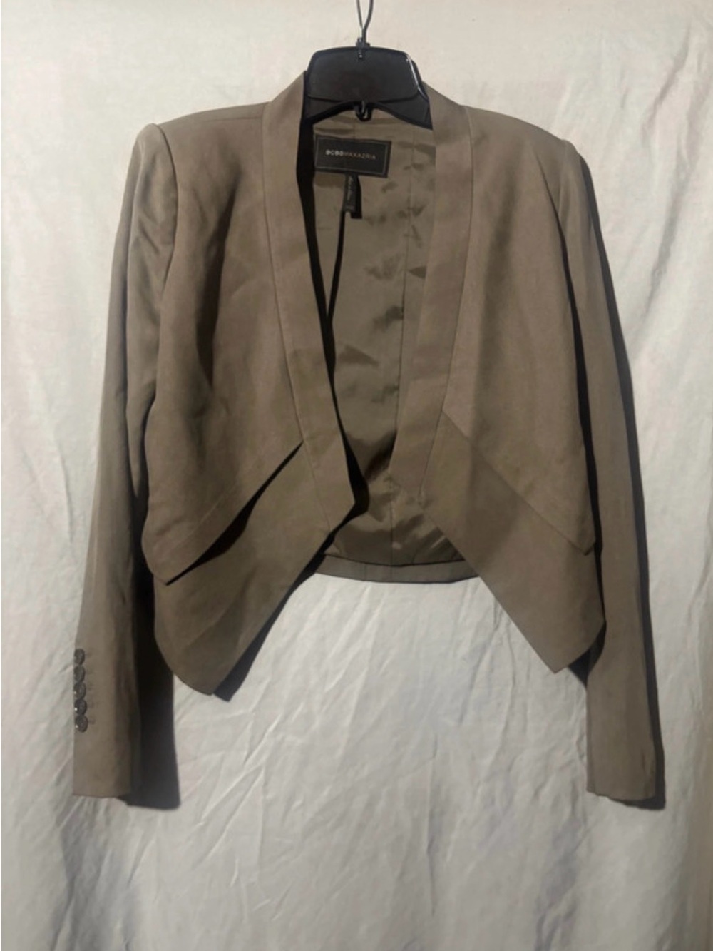 BCBGMaxAzria Taupe Cropped Open-Front Blazer